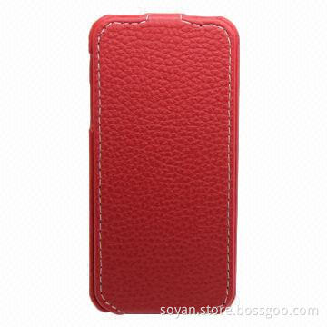 Soft Lychee PU Leather Case in Red with Flip-flop Style for iPhone 5
